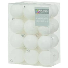 Christmas Baubels Mixed Finish 60mm White (Pack of 24)