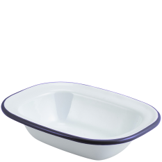 Enamel Pie Dish White with Blue Rim 16cm/6.25"