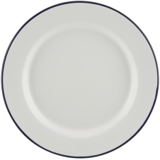 Enamel Wide Rim Plate White & Blue 20cm/8"