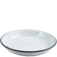 Enamel Rice/Pasta Plate White with Grey Rim 20cm/8"
