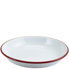 Enamel Rice/Pasta Plate White with Red Rim 20cm/8"