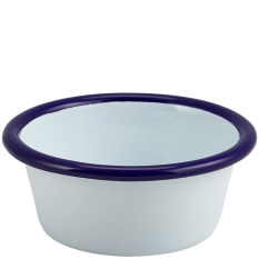 Enamel Ramekin White with Blue Rim 8cm 90ml/3.2oz