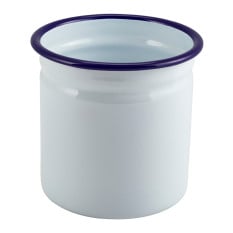 Enamel Cutlery Holder White with Blue Rim 11.5cm/4.5"