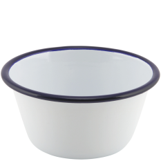 Enamel Deep Pie Dish White with Blue 12cm/4.75"
