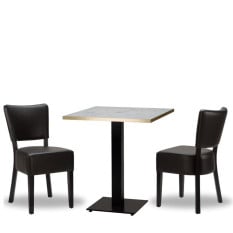 Alto Black Side Chair x2 With 700mm Square White Carrara Gold ABS Table