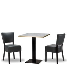 Alto Iron Grey Side Chair x2 With 700mm Square White Carrara Gold ABS Table