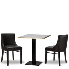 Alto Merano Black Side Chair x2 With 700mm Square White Carrara Gold ABS Table