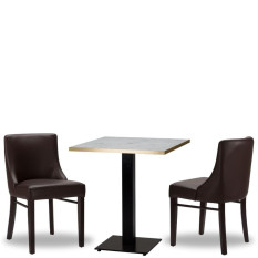 Merano Dark Brown Side Chair x2 With 700mm Square White Carrara Gold ABS Table