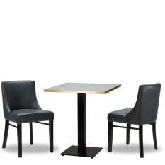 Alto Merano Iron Grey Side Chair x2 With 700mm Square White Carrara Gold ABS Table