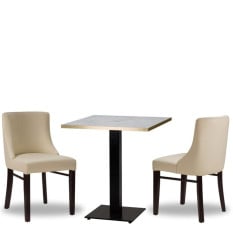 Merano Ivory Side Chair x2 With 700mm Square White Carrara Gold ABS Table