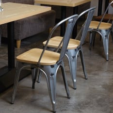 Bolero Bistro Side Chairs with Wooden Seat Pad Galvanised Steel (Pack of 4)