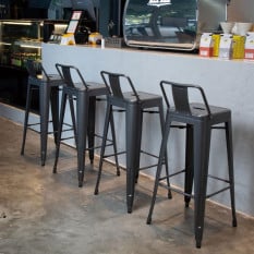 Bolero Bistro Steel High Stool with Backrest Gun Metal Grey (Pack of 4)