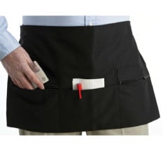 Black Square Edge Short Bistro Apron With Zip Pockets