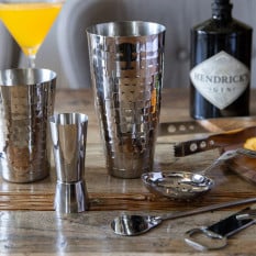 BarCraft Stainless Steel Boston Cocktail Set Hammered Finish 8 Pieces