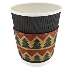 Recyclable Paper Cup Ripple Walled Black 355ml/12oz (Pack of 500) With Christmas Cup Sleeves