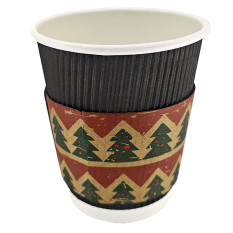 Recyclable Paper Cup Ripple Walled Black 236ml/8oz (Pack of 500) With Christmas Cup Sleeves