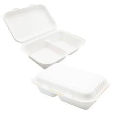 Bagasse Meal Box 9x6" 2 Compartment White (Pack of 200)
