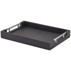 GenWare Solid Black Tray with Metal Handles 35 x 25cm