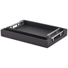 GenWare Solid Black Tray with Metal Handles 35 x 25cm