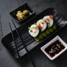Creations Zen Melamine Black Rectangular Tray 27.6 x 11.7cm (Pack of 6)