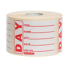 Removable Food Rotation Labels - Red Day Label 50x65mm (Roll of 500)