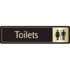 Gold On Black Door Sign - Toilets 43x178