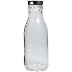 Glass Milk Bottle with Black Cap 300ml/10.6oz