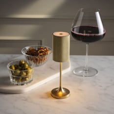 Cayman Micro LED Cordless Table Lamp Champagne & NurlingRE 20cm