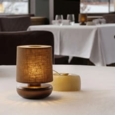 Churchill Humble Firefly Table Light Bronze with Brown Linen Shade