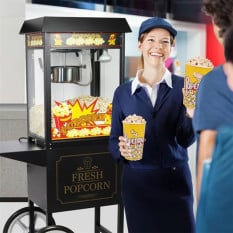 Haxro Commercial Popcorn Maker Popcorn Machine Mobile Cart 82.5cm 1.35kW Black