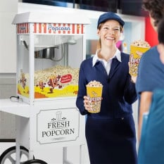 Haxro Commercial Popcorn Maker Popcorn Machine Mobile Cart 82.5cm 1.35kW White