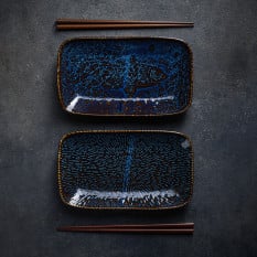 Churchill Inked Cascade Sapphire Blue Natural Tray 22 x 13cm (Pack of 6)