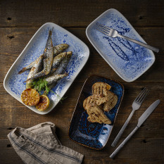 Churchill Inked Fresco Blue Natural Deep Tray 26 x 18cm (Pack of 6)