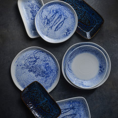 Churchill Inked Fresco Cascade Blue Natural Tray 26 x 18cm (Pack of 6)