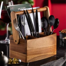 Acacia Straight Sided 4 Compartment Table Caddy (Pack of 2)