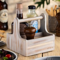 Small White Acacia Wood Table Caddy (Pack of 2)