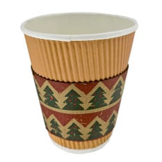 Disposable Paper Cups Ripple Walled Kraft 8oz With Christmas Sleeves (Pack of 500)