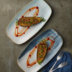 Churchill Stonecast Accents Blueberry Chefs’ Oblong Plate 35.5 x 18.9cm/13.875 x 7.375" (Pack of 6)