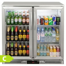 Prodis Stainless Steel Back Bar Bottle Cooler Beer Fridge Double Hinged Door 180 Litre