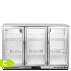 Prodis Low Energy Stainless Steel Back Bar Bottle Cooler Beer Fridge Triple Hinged Door 300 Litres