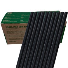 Agave Fibre Compostable Plant Based Drinking Straws Black 7.75 Inch 20cm (Bulk Buy Case of 2,500 Straws)