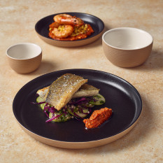 GenWare Kava Black Stoneware Ribbed Plate 25cm/10" (Pack of 6)