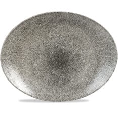 Studio Prints Raku Quartz Black Oval Coupe Plate 31.7x25.5cm