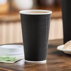 Recyclable Paper Cup Ripple Walled Black 453ml/16oz (Pack of 500)