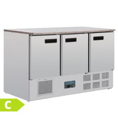 Polar 3 Door Refrigerated Counter with Marble Work Top 368Ltr
