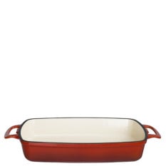 Vogue Red Rectangular Cast Iron Dish 39cm/15" 2.8 Litres/100oz