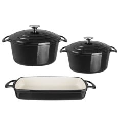 Vogue Cook Like A Pro 3-Piece Cast Iron Casserole Dish Set