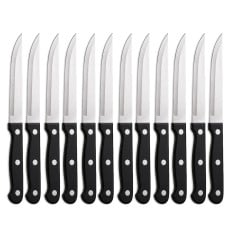 Steak Knives Non-Serrated Stainless Steel Polywood Black Handle (Pack of 12)