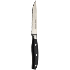 Genware Premium Black Handle Steak Knife Serrated Pointed Tip (Pack of 12)
