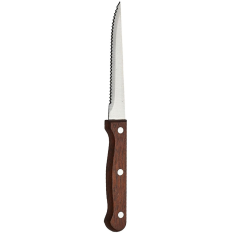 Genware Dark Natural Wood Steak Knife Full Tang Serrated Pointed Tip (Pack of 12)